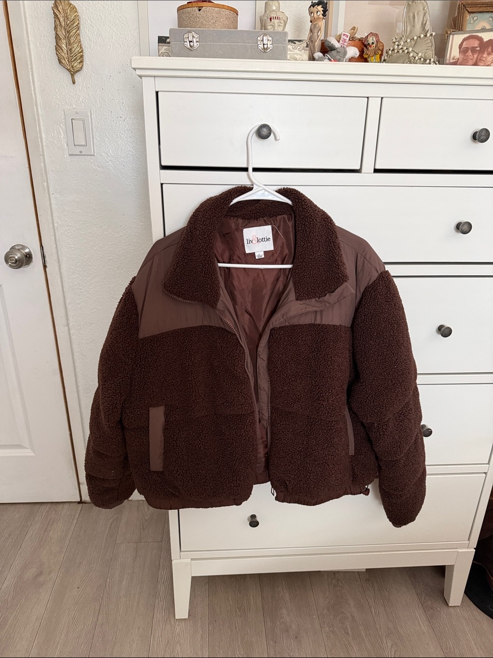 No Boundaries Brown Sherpa Puffer Jacket